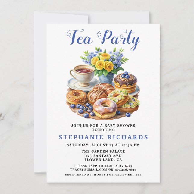 Invitación Teacup Donut Floral Tea Fiesta Baby Shower (Anverso)