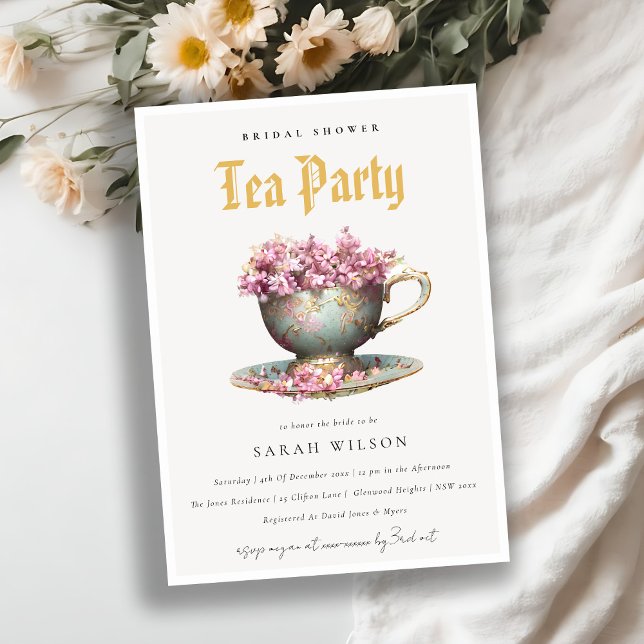 Invitación Teacup floral de oro rosa ducha de novia Fiesta de (Subido por el creador)