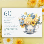 Invitación Teacup Flores azules amarillas 60 cumpleaños<br><div class="desc">Pequeña taza de bonito con flores azules y amarillas en primavera o en verano 60 cumpleaños invitación a la fiesta. Esta invitación se puede comprar impresa o como invitación digital para compartirla con familiares y amigos en medios sociales o a través de correo electrónico. Comuníquese conmigo para obtener ayuda con...</div>