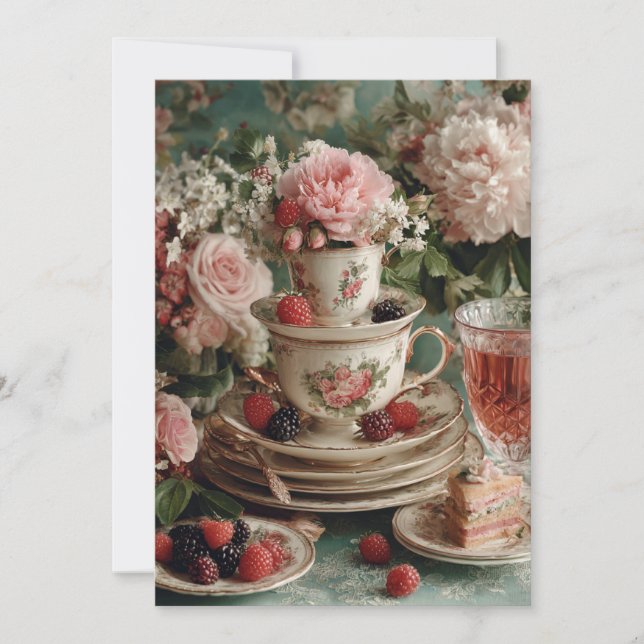 Invitación Teacup Whimsy | Tea Fiesta Fun (Anverso)