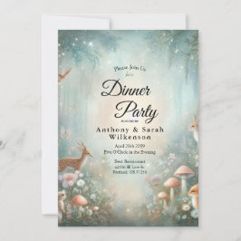 Invitación Teal and Peach Enchanted Forest Restaurant Dinner
