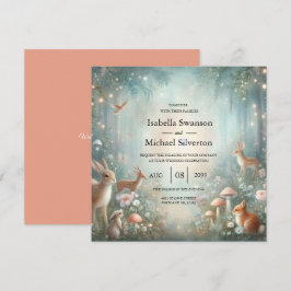 Invitación Teal and Peach Enchanted Forest Wedding