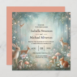 Invitación Teal and Peach Enchanted Forest Wedding