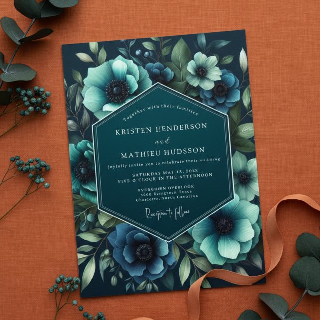 Invitación Teal Anemone Moody Romance Wedding (Subido por el creador)