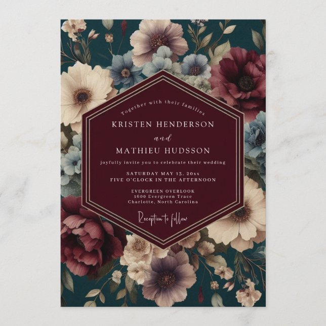 Invitación Teal Baroque Wedding (Anverso)
