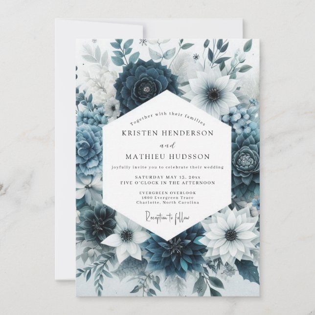 Invitación Teal Bloom Botanical Romance Wedding (Anverso)
