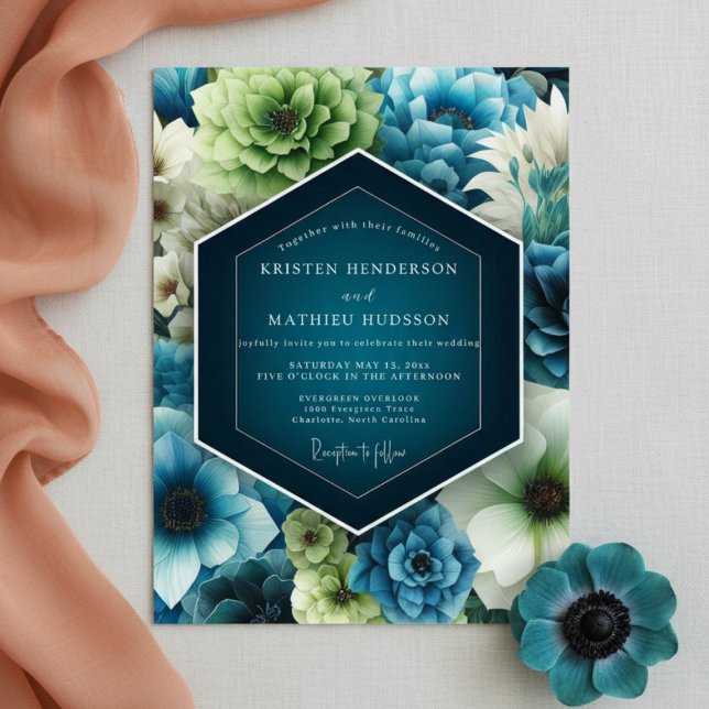 Invitación Teal Bloom Floral Romance Wedding (Subido por el creador)