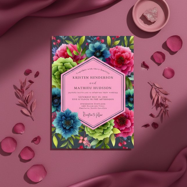 Invitación Teal Bloom Opulent Wedding (Subido por el creador)