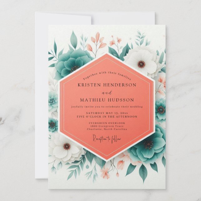 Invitación Teal Bloom Romantic Wedding (Anverso)