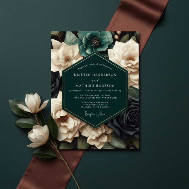 Invitación Teal Bloom Romantic Wedding (Subido por el creador)