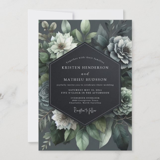 Invitación Teal Bloom Wedding (Anverso)