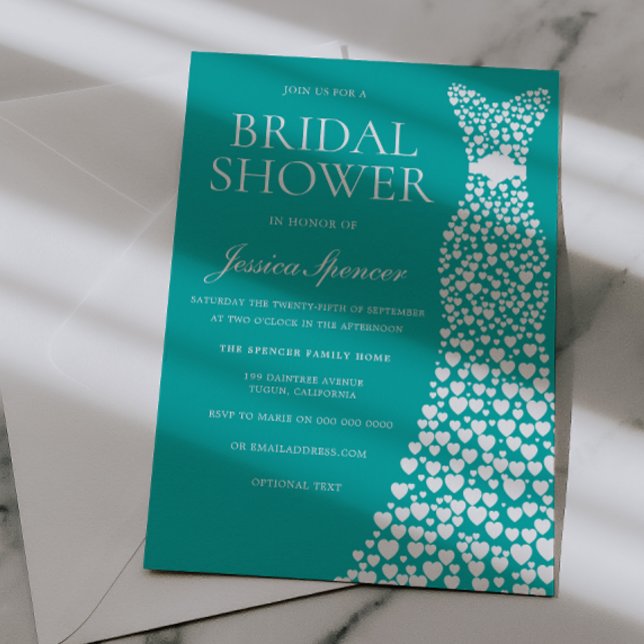 Invitación Teal Blue Green White Wedding Dress Bridal Shower (Subido por el creador)