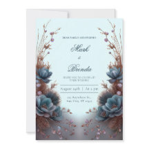 Teal Blue Modern Symmetrical Botanical Wedding