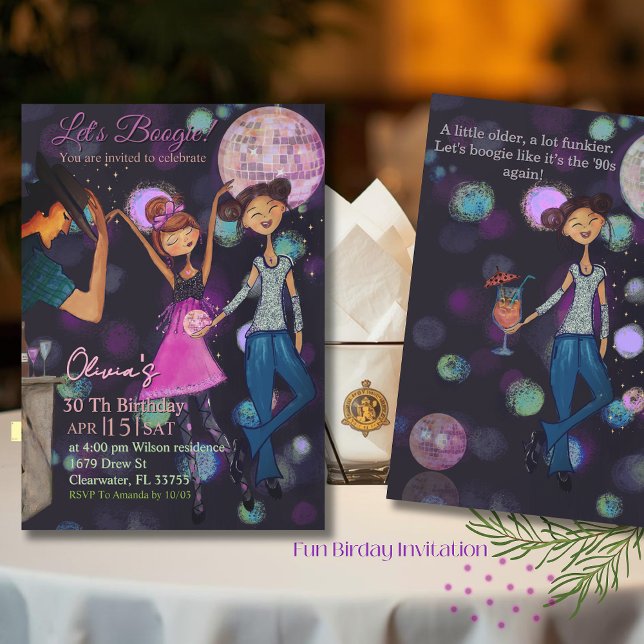 Invitación Teal & Blue Retro Disco 30th Birthday Invitation (Teal & Blue Retro Disco 30th Birthday Invitation)