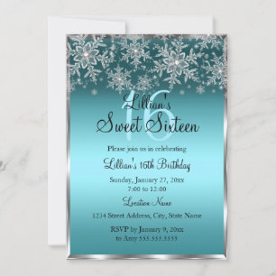 Invitación Teal Blue Silver Snowflake Sweet 16