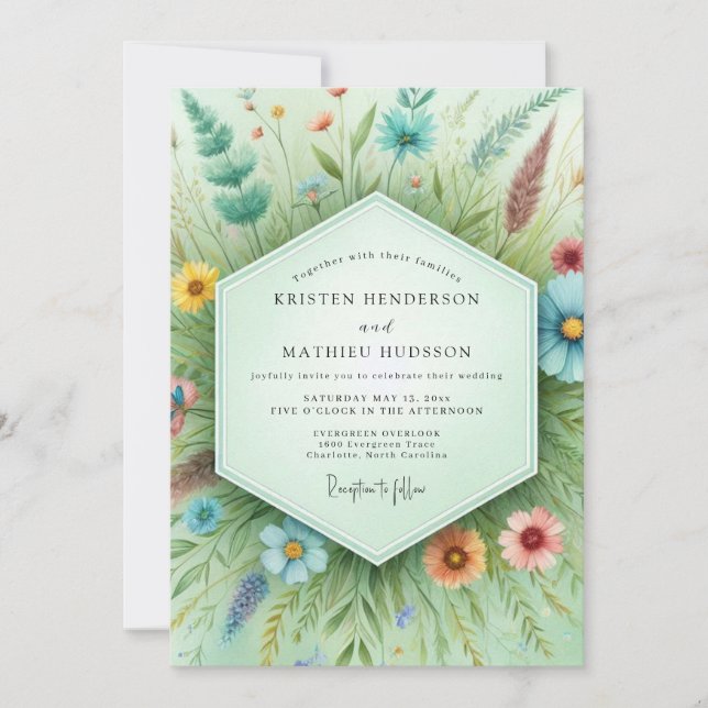 Invitación Teal Botanical Whimsy Wedding (Anverso)