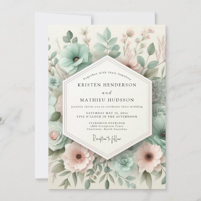 Invitación Teal Botanical Whimsy Wedding (Anverso)