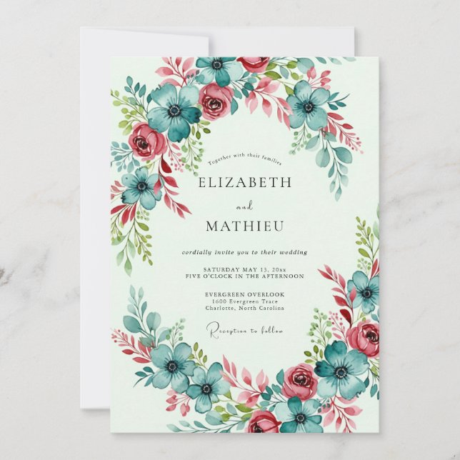 Invitación Teal Bountiful Spring Wedding (Anverso)