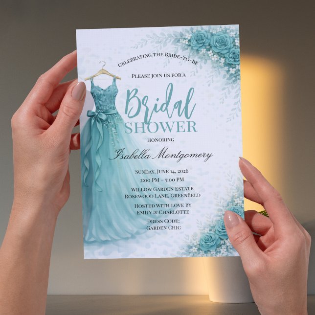 Invitación Teal Bridesmaid Dress Bridal Shower (Teal Bridesmaid Dress Bridal Shower Invitations)