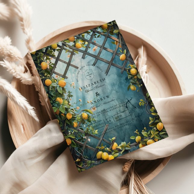 Invitación Teal Citrus Blossom Garden Wedding (Subido por el creador)