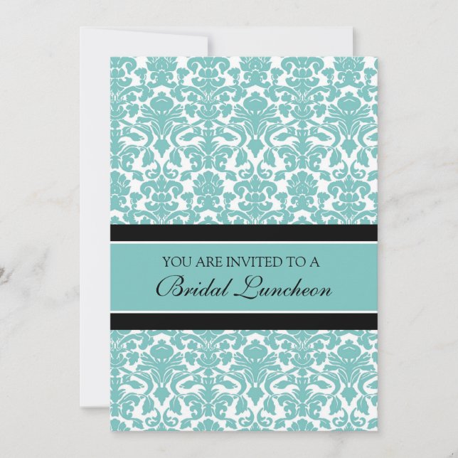 Invitación Teal Damask Bridal Luncheon Invitation Cards (Anverso)