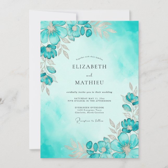 Invitación Teal Ethereal Watercolor Wedding (Anverso)
