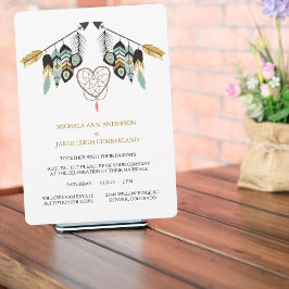 Invitación Teal Feather Arrow Dreamcatcher Wedding