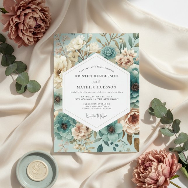 Invitación Teal Floral Aura Wedding (Subido por el creador)