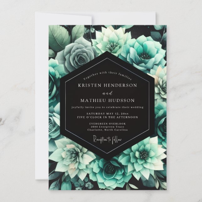 Invitación Teal Floral Bloom Wedding (Anverso)
