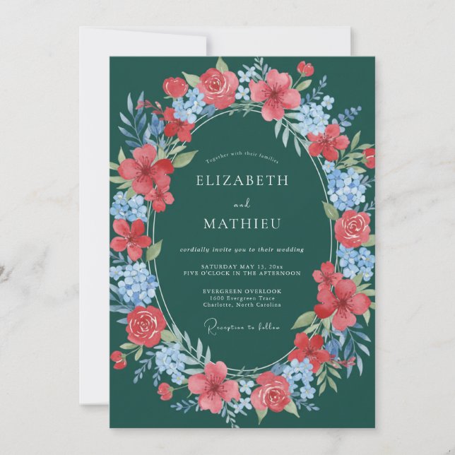 Invitación Teal Floral Blossom Wedding (Anverso)