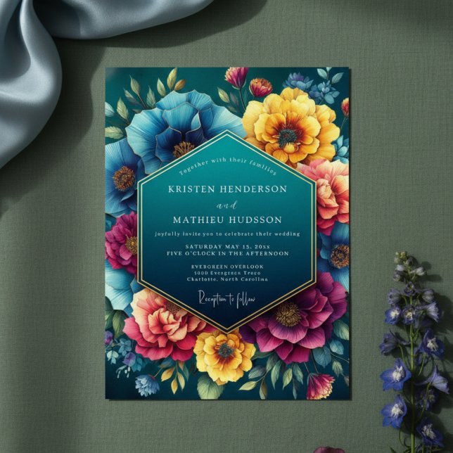 Invitación Teal Floral Lush Romance Wedding (Subido por el creador)