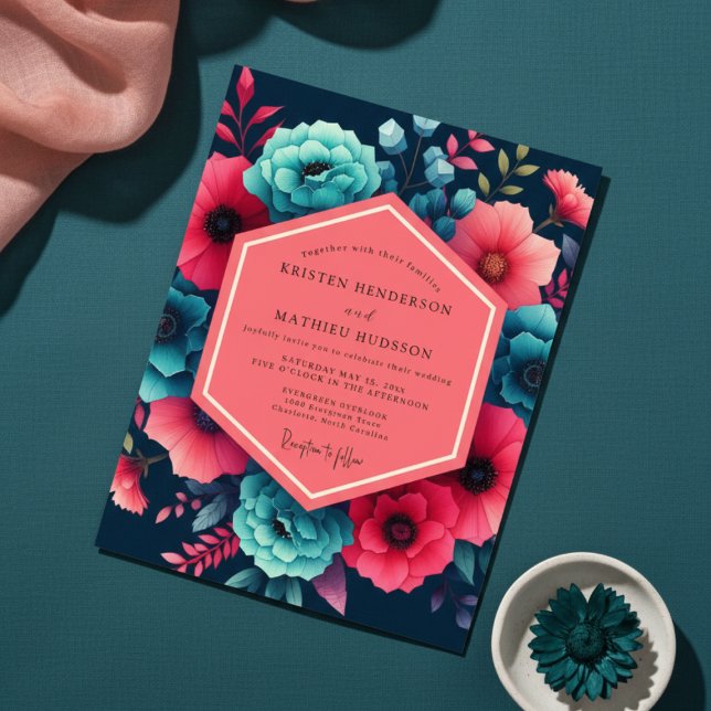 Invitación Teal Floral Moody Wedding (Subido por el creador)
