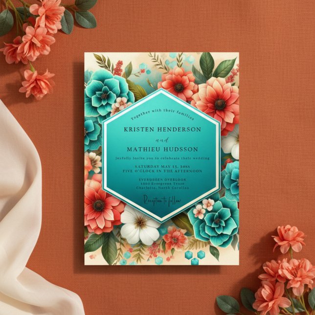 Invitación Teal Floral Opulent Romance Wedding (Subido por el creador)