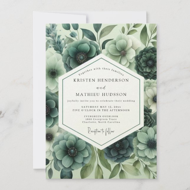 Invitación Teal Floral Opulent Romance Wedding (Anverso)
