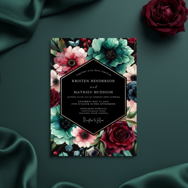 Invitación Teal Floral Opulent Wedding (Subido por el creador)