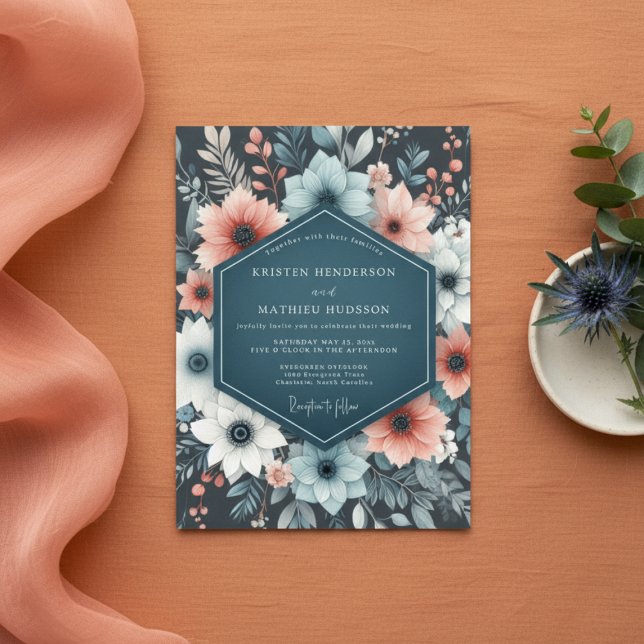 Invitación Teal Floral Whimsy Wedding (Subido por el creador)
