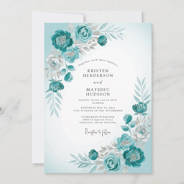 Invitación Teal Frosty Winter Wedding (Anverso)