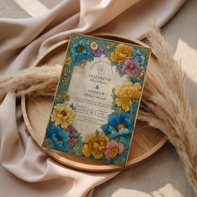 Invitación Teal Gold Botanical Wedding (Subido por el creador)