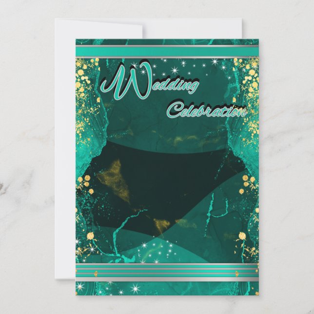 Invitación Teal & Gold Marble Flat Card (Anverso)