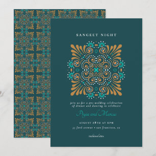 Invitación Teal Gold White Mandala Mehndi Sangeet