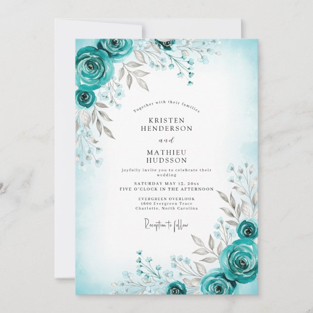 Invitación Teal Graceful Winter Wedding (Anverso)