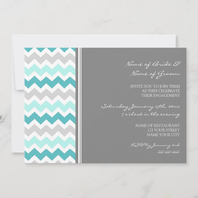 Invitación Teal Gray Chevron Engagement Party Invitations (Anverso)