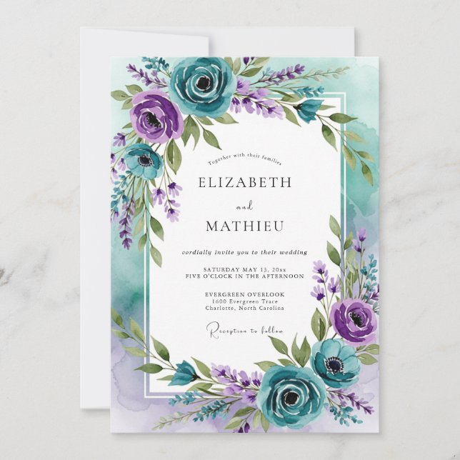 Invitación Teal Lavender Captivating Spring Wedding (Anverso)