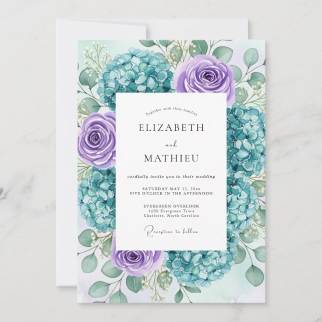Invitación Teal Lavender Lush Spring Wedding (Anverso)