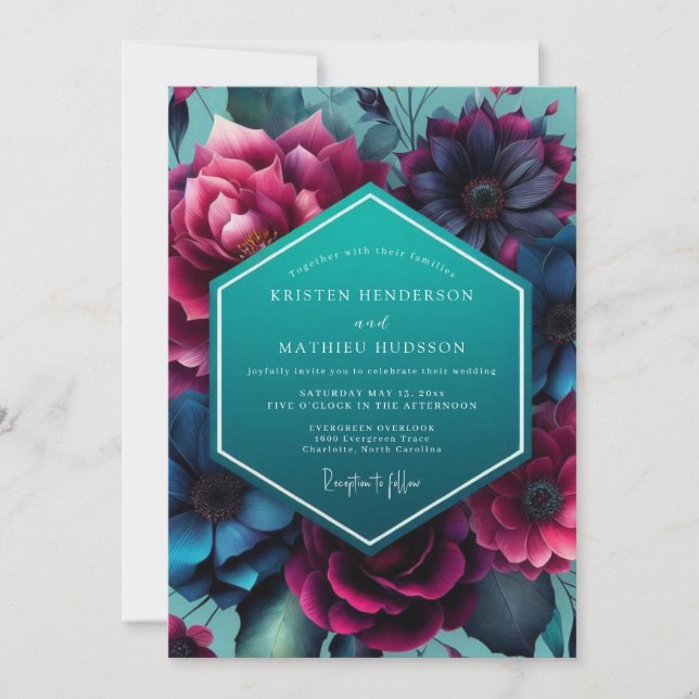 Invitación Teal Magenta Nocturne Wedding (Anverso)