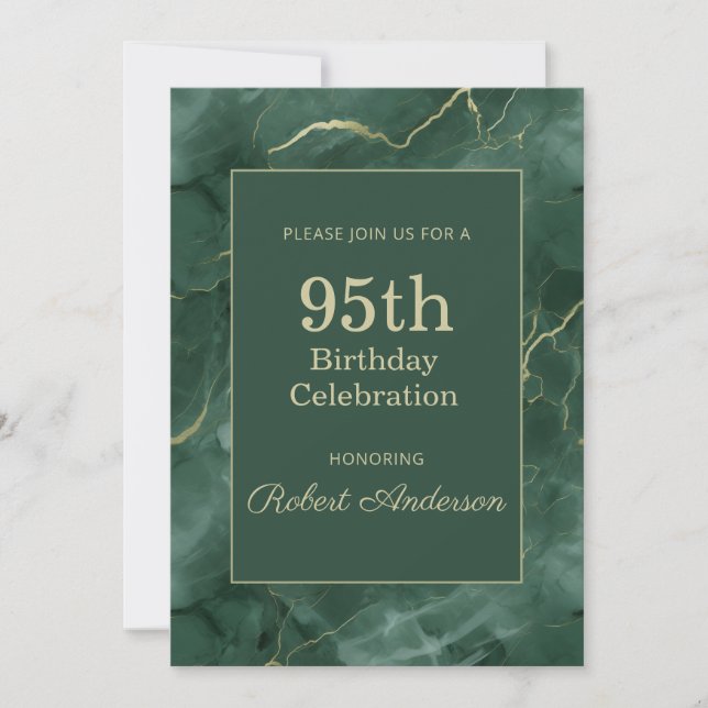 Invitación Teal Marble 95th Birthday (Anverso)