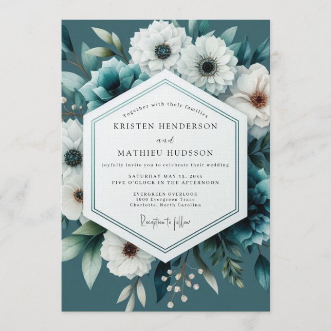 Invitación Teal Moody Winter Wedding (Anverso)