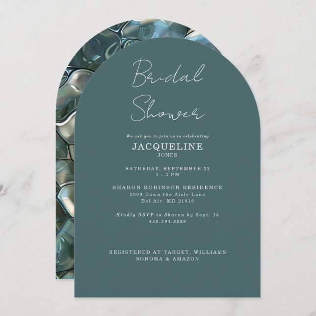 Invitación Teal Mosaic Bridal Shower Arched  (Anverso / Reverso)