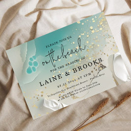 Invitación Teal Ocean Tide & Gold Ethereal Shoreline Wedding