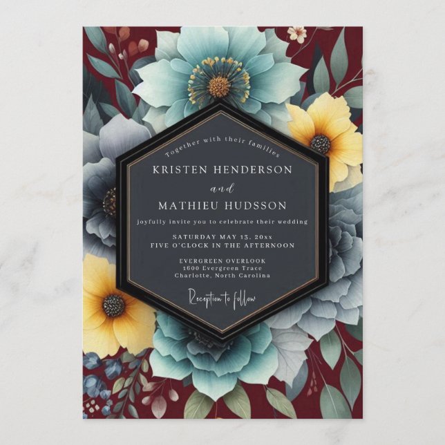 Invitación Teal & Ochre Bohemian Bloom Wedding (Anverso)